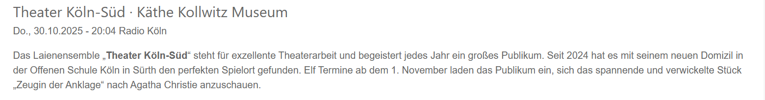 Radio Köln über "Zeugin der Anklage"